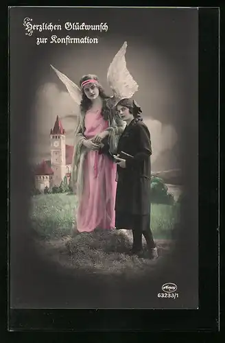 AK Glückwünsche zur Konfirmation mit Schutzengel