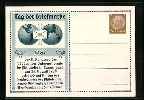 Künstler-AK Tag der Briefmarke 1937, Ganzsache