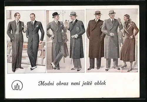 Künstler-AK Reklame Modni obraz neni jeste oblek