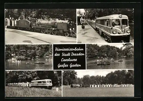 AK Dresden, Pioniereisenbahn rund um den Carolasee durch den Grossen Garten
