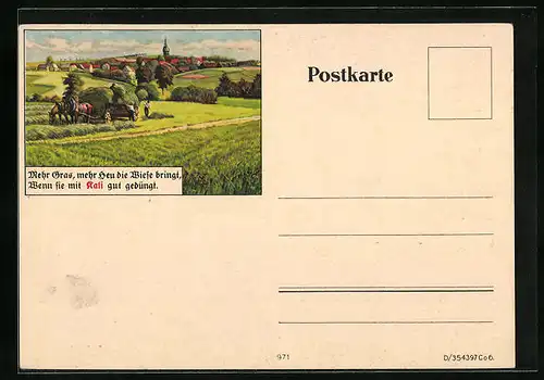 AK Reklame für Düngemittel, Bauern bei der Heuernte