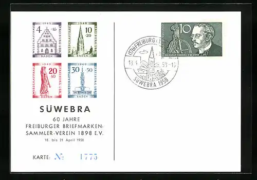 AK Ausstellung SÜWEBRA, 60 Jahre Freiburger Briefmarken-Sammler-Verein