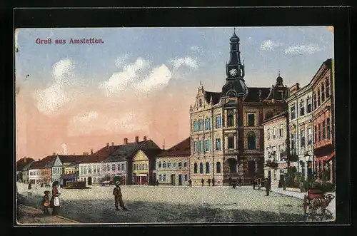 AK Amstetten, Ortsansicht mit Marktplatz