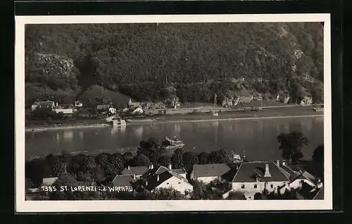 AK St. Lorenzi i. d. Wachau, Ortsansicht mit Flusspartie