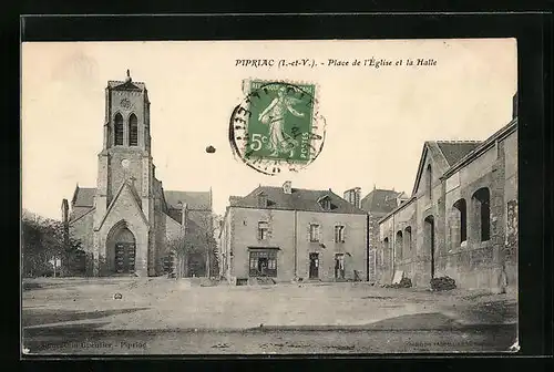 AK Pipriac, Place de l`Eglise et la Halle