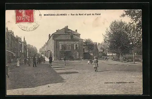 AK Montceau-les-Mines, Rue du Nord et quai du Canal