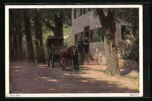 Künstler-AK Paul Hey: Besuch mit Kutsche
