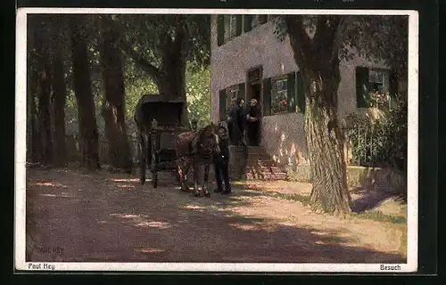 Künstler-AK Paul Hey: Besuch in einem Haus an der Allee