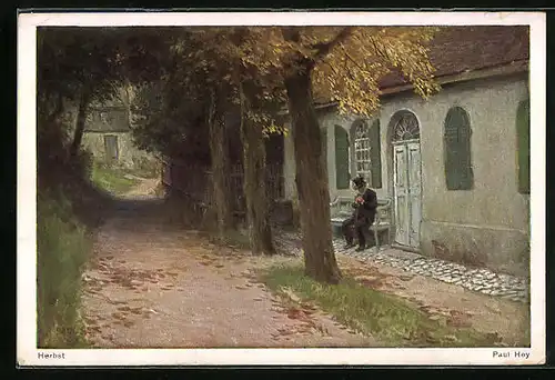 Künstler-AK Paul Hey: Herbst vor dem Haus mit grünen Fensterläden