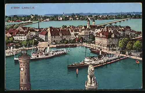 AK Lindau /Bodensee, Dampfer im Hafen