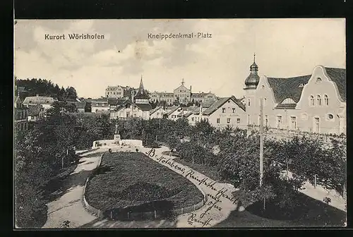 AK Wörishofen, Kneippdenkmal-Platz im Kurort