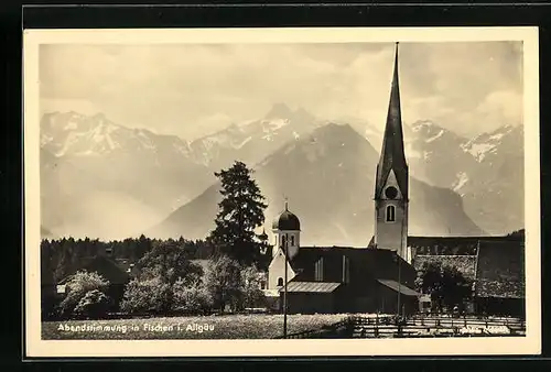 AK Fischen /Allgäu, Ortspartie mit Alpenpanorama