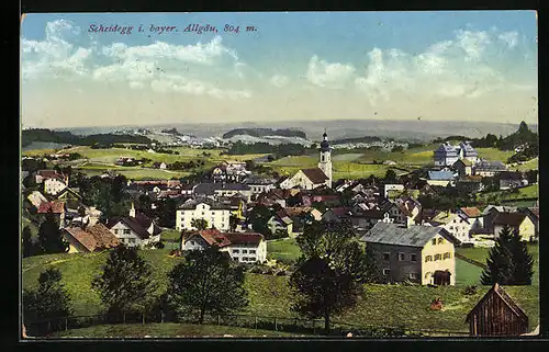 AK Scheidegg i. bayr. Allgäu, Totalansicht mit Kirche