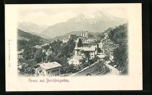 AK Berchtesgaden, Ortspartie mit Doppelturmkirche