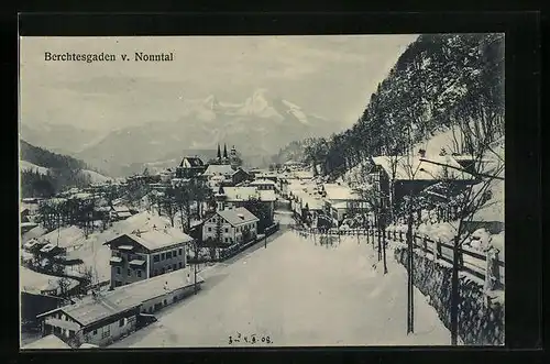 AK Berchtesgaden /Nonntal, Ort mit verschneiten Dächern
