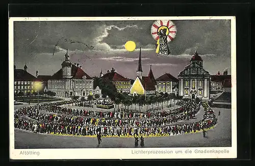 AK Altötting, Lichterprozession um die Gnadenkapelle