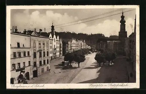 AK Burghausen /Salzach, Hauptplatz mit der Stadtpfarrkirche