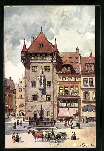 Künstler-AK Nürnberg, Nassauerhaus aus der Vogelschau