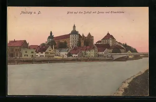 AK Neuburg /Donau, Blick auf das Schloss, Donau, Elisenbrücke