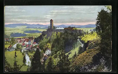 Künstler-AK Burg Veldenstein, Ortspartie mit der Burg