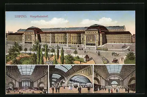 AK Leipzig, Der Hauptbahnhof, Innenansicht, Strassenbahn