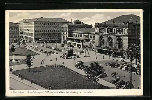 AK Hannover, Hauptbahnhof, Ernst August-Platz, Postamt