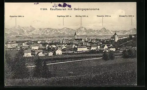 AK Kaufbeuren, Ortsansicht vom Feld aus, Zugspitze, Tegelberg