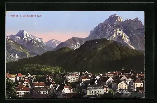 AK Füssen, Ortsansicht vom Ziegelberg aus