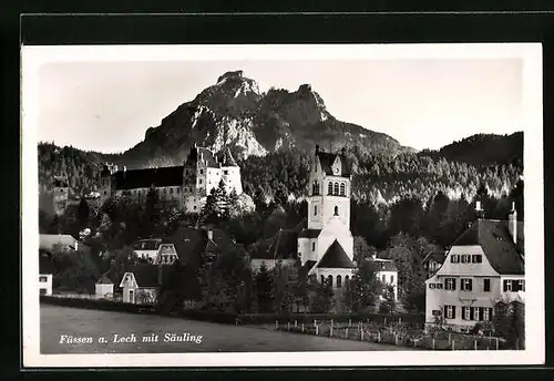 AK Füssen a. Lech, Ortspartie mit dem Schloss