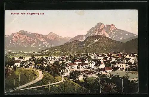 AK Füssen, Ortschaft im Abendrot