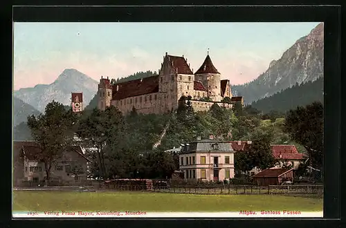 AK Füssen /Allgäu, Das Schloss vor den Bergen