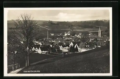 Klapp-AK Obergünzburg, Ortspartie aus der Vogelschau4