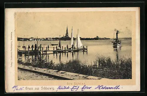 AK Schleswig, Die Schlei mit Dampfer