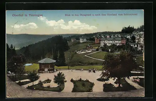 AK Oberhof in Thüringen, Blick in den Ohragrund und nach dem Oberland vom Schlosshotel