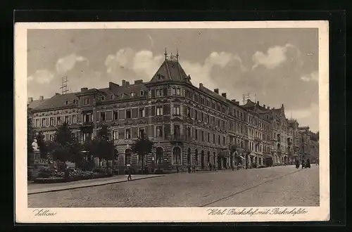 AK Zittau, Hotel Reichshof mit Bahnhofstrasse