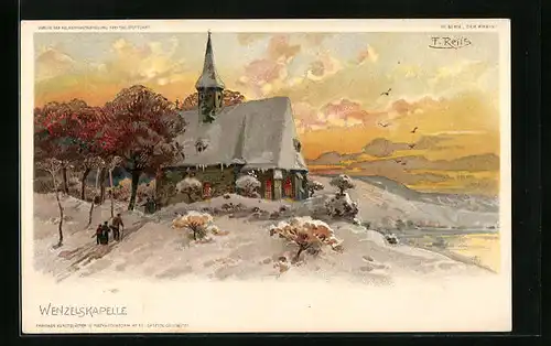 Künstler-AK Oberlahnstein, Wenzelskapelle im Schnee