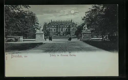 Mondschein-AK Dresden, Palais im Grossen Garten