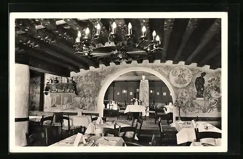 AK Garmisch, Clausing`s Post Hotel Einkehr, Innenansicht