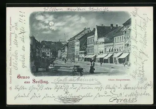 Mondschein-AK Freising, Obere Hauptstrasse