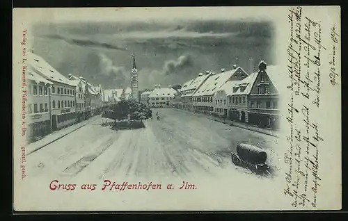 AK Pfaffenhofen a. Ilm, Marktplatz mit Kirche im Schnee