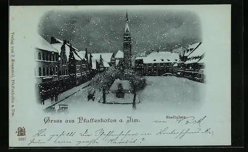 AK Pfaffenhofen a. Ilm, Stadtplatz mit Kirche im Schnee