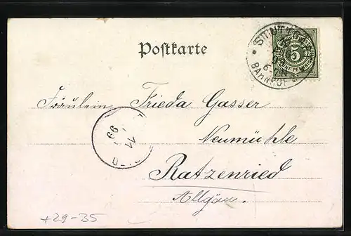 Passepartout-Lithographie Stuttgart, Johanneskirche, Marktplatz, Schloss