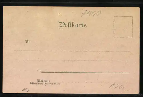 Lithographie Tübingen, Totalansicht mit Flusspartie