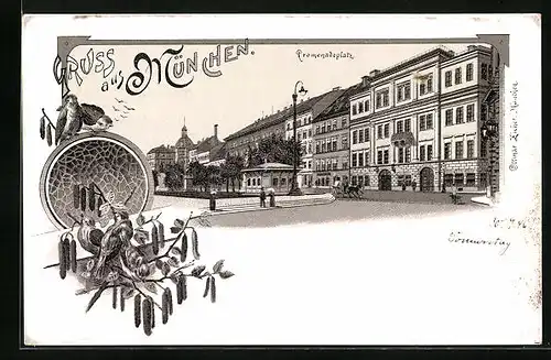 Lithographie München, Partie am Promenadeplatz