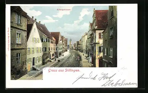 AK Dillingen, Königstrasse mit Kirchturm