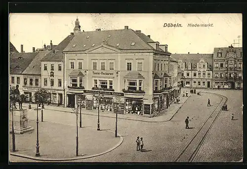 AK Döbeln, Niedermarkt mit Theater-Restaurant