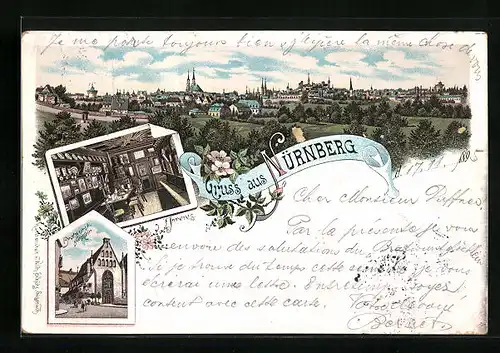 Lithographie Nürnberg, Gasthaus Bratwurstglöcklein, Inneres, Teilansicht