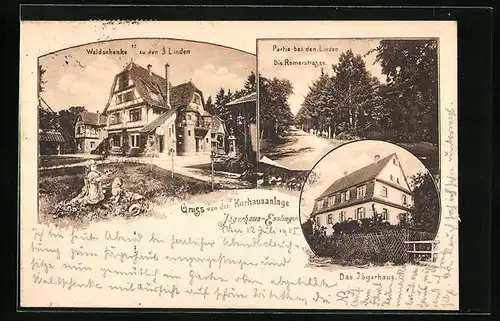 AK Esslingen, Kurhausanlage, Gasthaus Waldschenke zu den 3 Linden, Römerstrasse, Jägerhaus