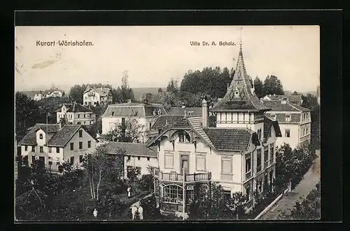 AK Wörishofen, Villa Dr. A. Scholz aus der Vogelschau