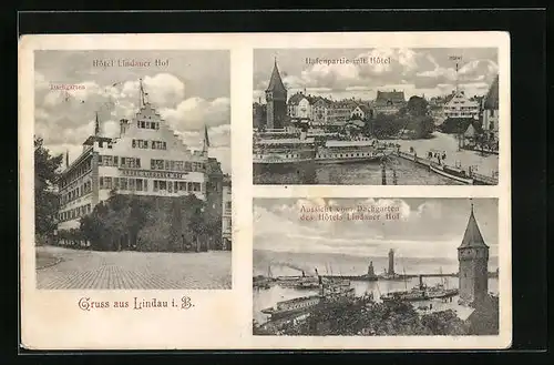 AK Lindau i. B., Hafenpartie, Hotel Lindauer Hof, Ausicht vom Dachgarten des Hotels Lindauer Hof